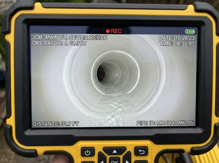 After: Smooth Trenchless Epoxy Liner - Baseline Road Clay Sewer Lateral Root Intrusion