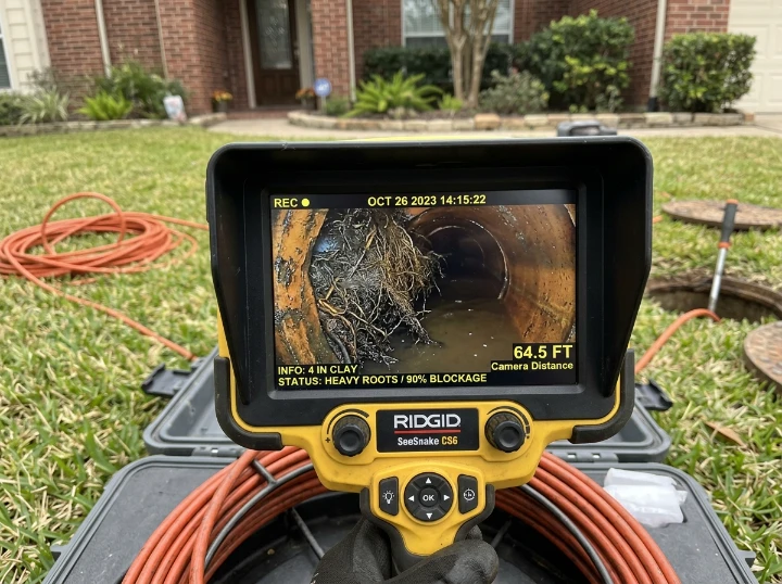 Before: 95% Root Choke in Lateral - Baseline Road Clay Sewer Lateral Root Intrusion