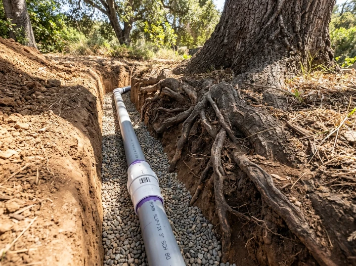 After: Root-Safe PVC Slip-Fix Repair - Glenwood Ave Citrus Grove Irrigation Main Shear
