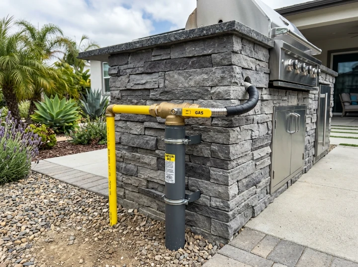 After: Corrosion-Proof Yellow Poly Gas Line - Ayala Park Residential Patio BBQ Gas Line Corrosion