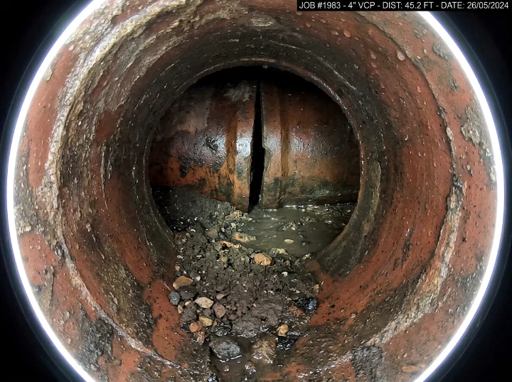 Before: 2-Inch Dropped Sewer Pipe Offset - East Easton Street Offset Clay Sewer Joint