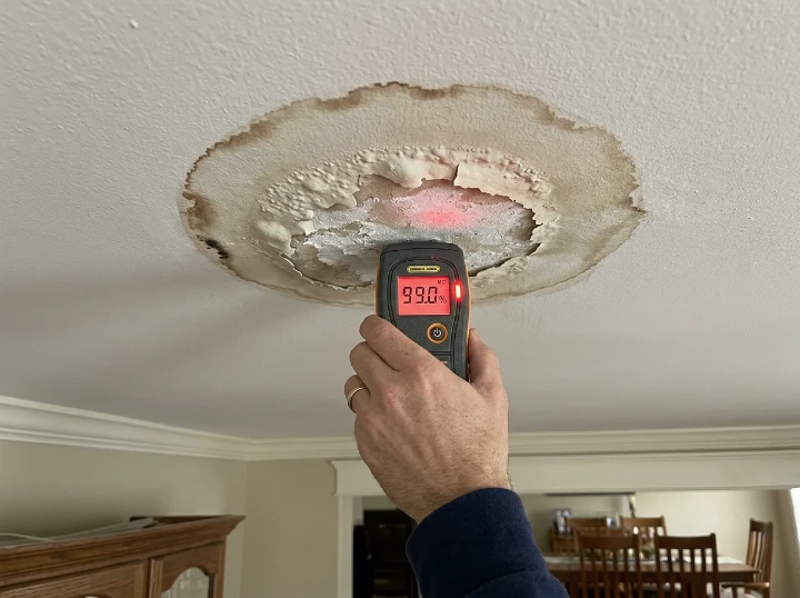 Before: Ceiling Water Ring & Sagging Plaster - West Merrill Ave 2nd-Story Shower Supply Vibration Leak