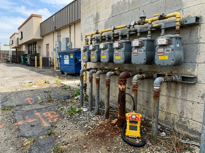 Before: Corroded Manifold Riser Joint - North Willow Ave Retail Center Multi-Meter Gas Riser