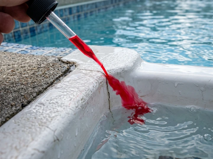 Before: Dye Suction into Skimmer Crack - Casmalia Street Pool Skimmer Throat Structural Fissure